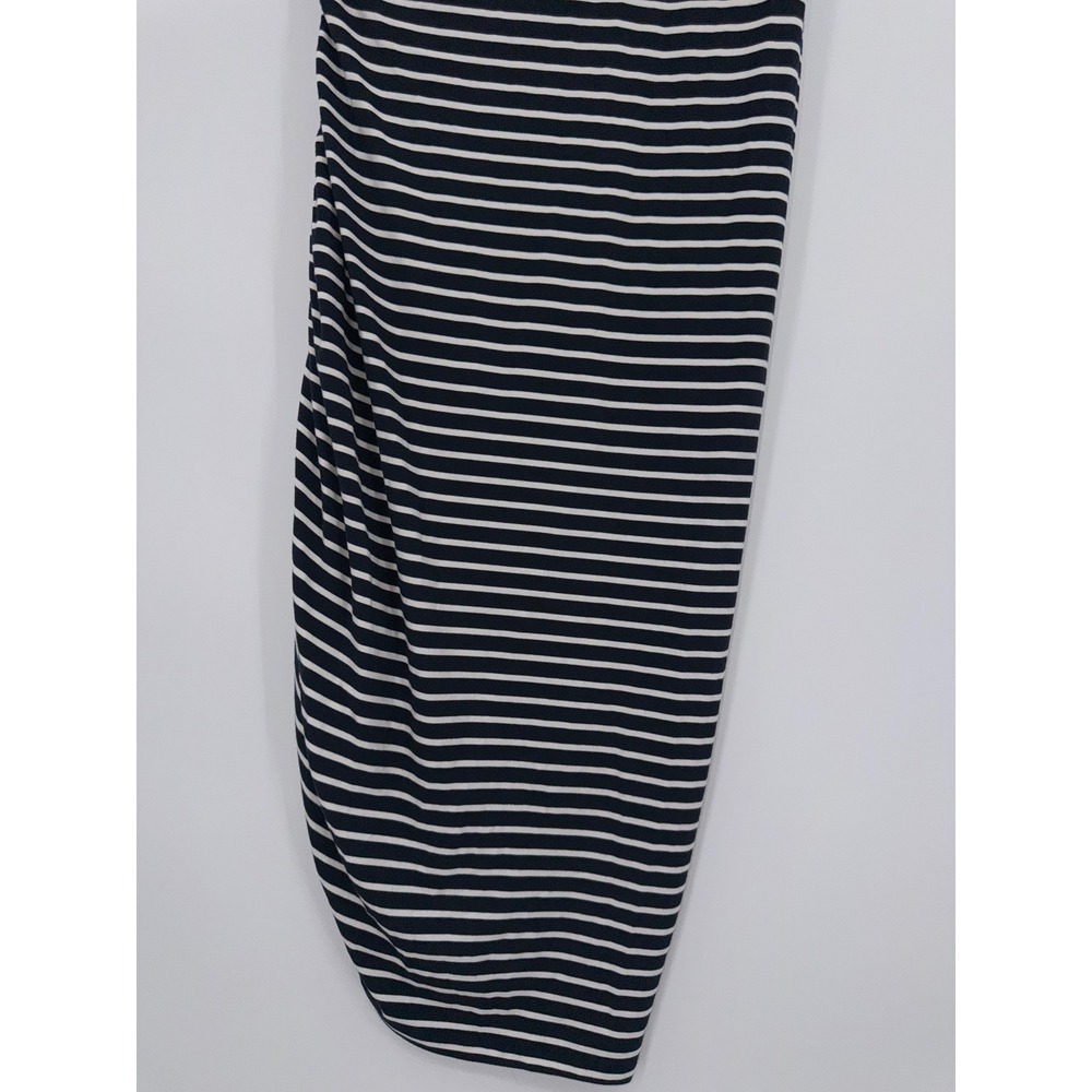 Veronica Beard Jeans Navy White Striped Ruched Padded Shoulder Midi Dress S - Picture 12 of 13